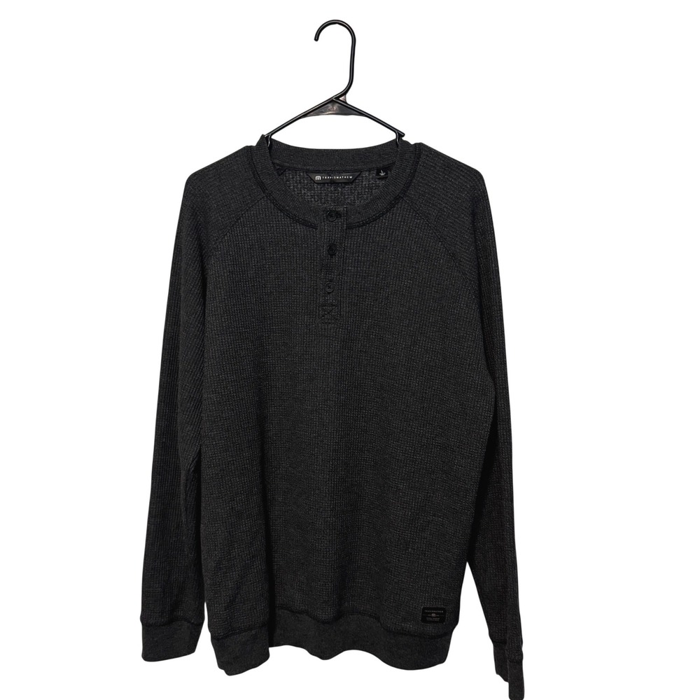 Travis Mathew Cloud Waffle Henley Sweater Mens Large Gray Storm Brew Knit Golf
